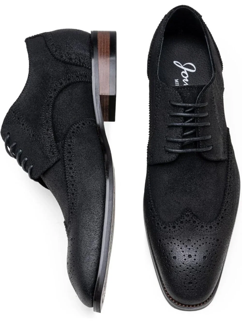 Men's Black Suede Wingtip Lace Up Formal Business Derby Brogue Oxfords Shoes